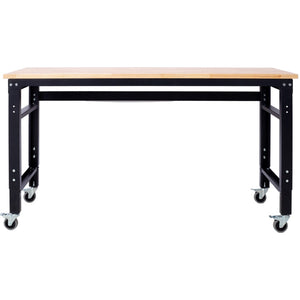 English Elm Workbench 60 Inch Rolling Garage Station with Acacia Butcher Block and Steel Frame W46560405