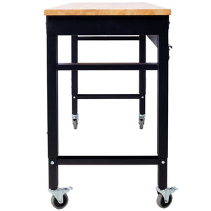 English Elm Workbench 60 Inch Rolling Garage Station with Acacia Butcher Block and Steel Frame W46560405