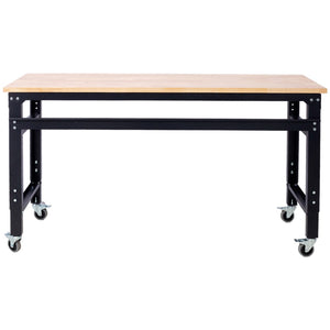 English Elm Workbench 60 Inch Rolling Garage Station with Acacia Butcher Block and Steel Frame W46560405