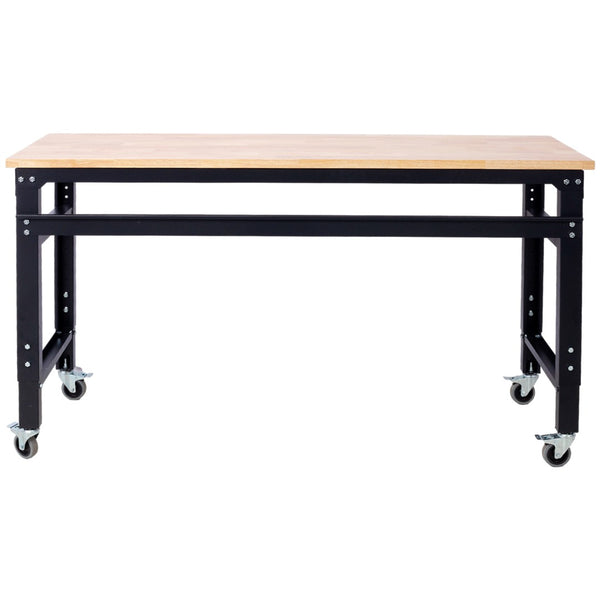 English Elm Workbench 60 Inch Rolling Garage Station with Acacia Butcher Block and Steel Frame W46560405