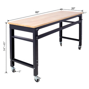 English Elm Workbench 60 Inch Rolling Garage Station with Acacia Butcher Block and Steel Frame W46560405