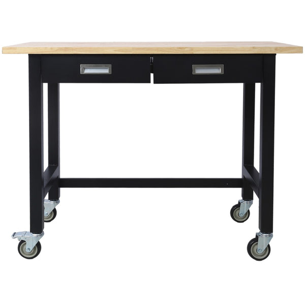 English Elm 48in Rolling Workbench Solid Wood Top Steel Frame Two Drawers Garage Workshop W46560406