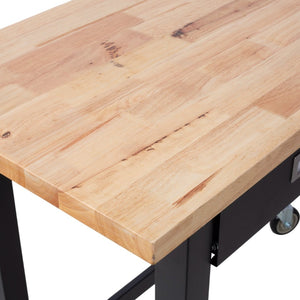 English Elm 48in Rolling Workbench Solid Wood Top Steel Frame Two Drawers Garage Workshop W46560406