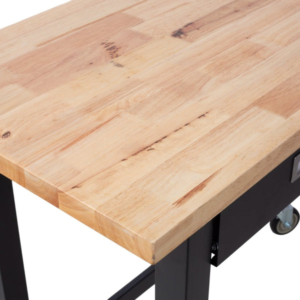 English Elm 48in Rolling Workbench Solid Wood Top Steel Frame Two Drawers Garage Workshop W46560406