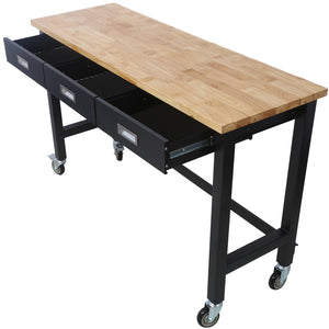 English Elm 60in Rolling Garage Workbench with Steel Frame Drawers and Scratch Resistant Wood Top W46560407