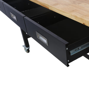 English Elm 60in Rolling Garage Workbench with Steel Frame Drawers and Scratch Resistant Wood Top W46560407