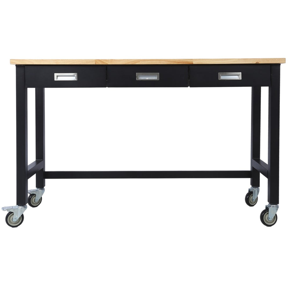 English Elm 60in Rolling Garage Workbench with Steel Frame Drawers and Scratch Resistant Wood Top W46560407