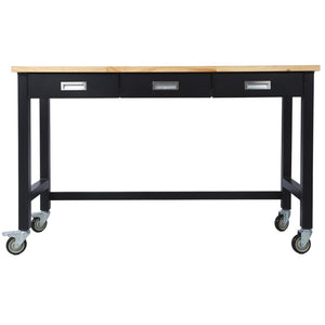 English Elm 60in Rolling Garage Workbench with Steel Frame Drawers and Scratch Resistant Wood Top W46560407