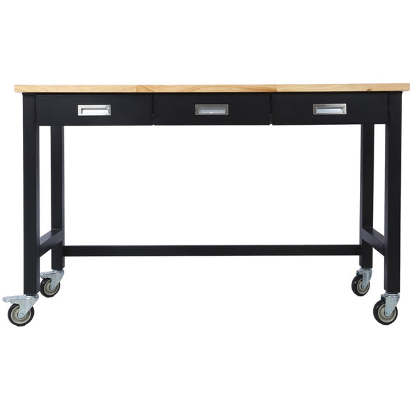 English Elm 60in Rolling Garage Workbench with Steel Frame Drawers and Scratch Resistant Wood Top W46560407
