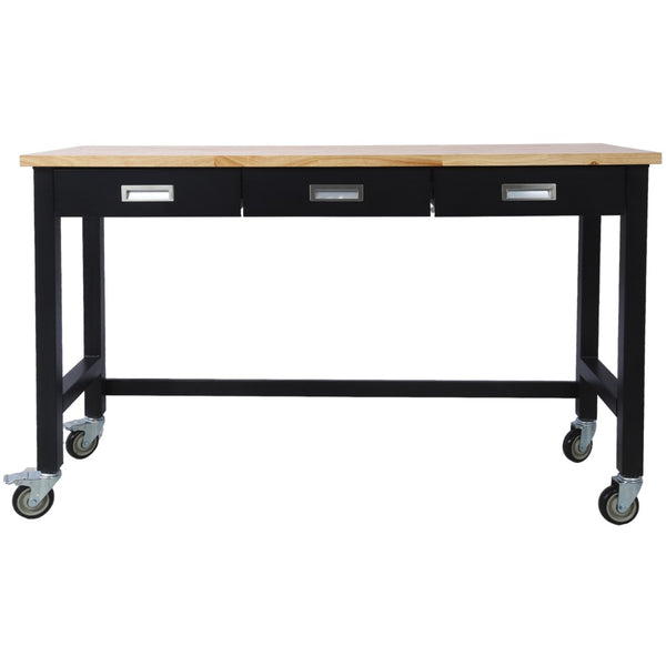 English Elm 60in Rolling Garage Workbench with Steel Frame Drawers and Scratch Resistant Wood Top W46560407