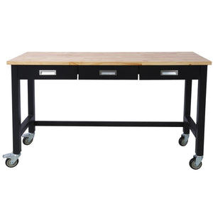 English Elm 60in Rolling Garage Workbench with Steel Frame Drawers and Scratch Resistant Wood Top W46560407
