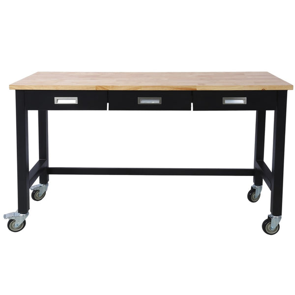 English Elm 60in Rolling Garage Workbench with Steel Frame Drawers and Scratch Resistant Wood Top W46560407
