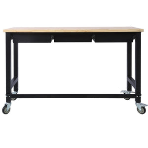English Elm 60in Rolling Garage Workbench with Steel Frame Drawers and Scratch Resistant Wood Top W46560407