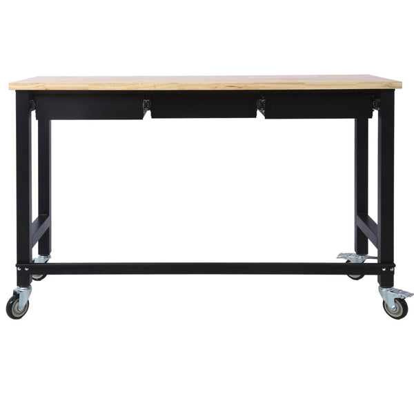 English Elm 60in Rolling Garage Workbench with Steel Frame Drawers and Scratch Resistant Wood Top W46560407