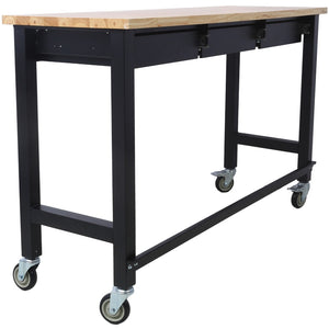 English Elm 60in Rolling Garage Workbench with Steel Frame Drawers and Scratch Resistant Wood Top W46560407