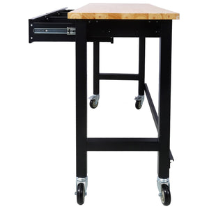 English Elm 60in Rolling Garage Workbench with Steel Frame Drawers and Scratch Resistant Wood Top W46560407