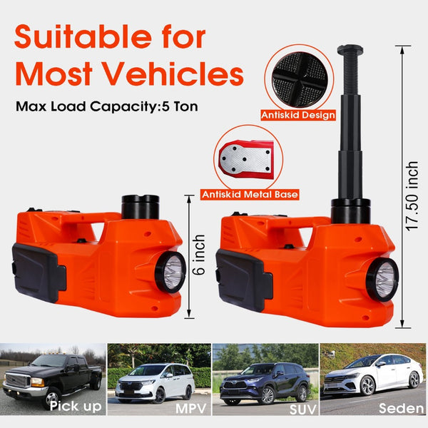 English Elm Electric Hydraulic Floor Jack Kit 5 Ton 12v with Impact Wrench and Led Light W46560408