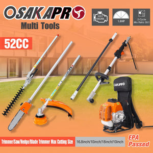 English Elm Backpack 52cc Gas Multi-tool System with Pole Saw Hedge Trimmer and Brush Cutter W46561895