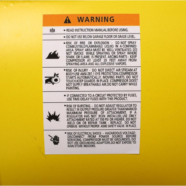 English Elm 2.5 HP Oil-Free Silent Air Compressor 13 Gallon Portable Shop Tool with Auto Drain Yellow W46564406