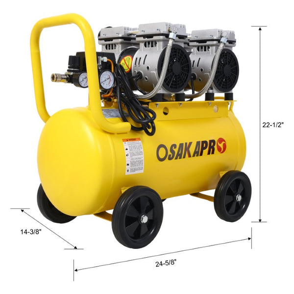 English Elm 2.5 HP Oil-Free Silent Air Compressor 13 Gallon Portable Shop Tool with Auto Drain Yellow W46564406