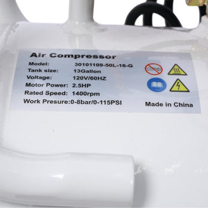 English Elm 2.5 HP Oil-Free Silent Air Compressor 13 Gallon Portable Shop Tool with Auto Drain Light Gray W46564407