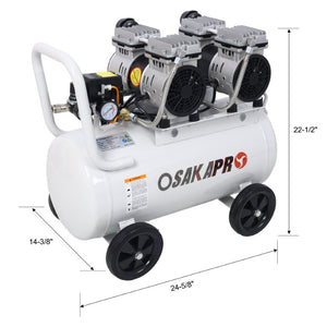 English Elm 2.5 HP Oil-Free Silent Air Compressor 13 Gallon Portable Shop Tool with Auto Drain Light Gray W46564407