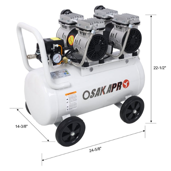 English Elm 2.5 HP Oil-Free Silent Air Compressor 13 Gallon Portable Shop Tool with Auto Drain Light Gray W46564407