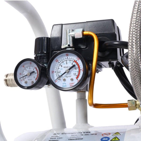 English Elm 2.5 HP Oil-Free Silent Air Compressor 13 Gallon Portable Shop Tool with Auto Drain Light Gray W46564407
