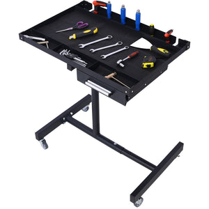 English Elm Adjustable Height Rolling Steel Workbench with Drawer and Swivel Casters for Garage Black W46565405