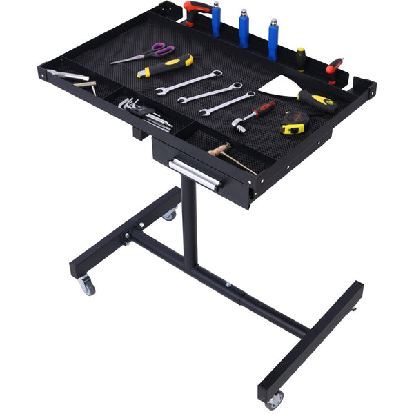 English Elm Adjustable Height Rolling Steel Workbench with Drawer and Swivel Casters for Garage Black W46565405