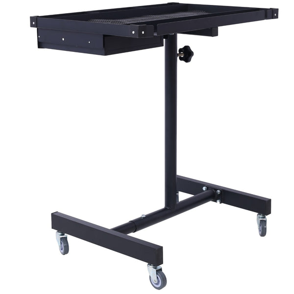 English Elm Adjustable Height Rolling Steel Workbench with Drawer and Swivel Casters for Garage Black W46565405