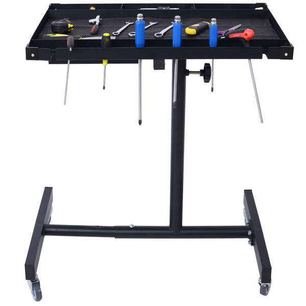 English Elm Adjustable Height Rolling Steel Workbench with Drawer and Swivel Casters for Garage Black W46565405