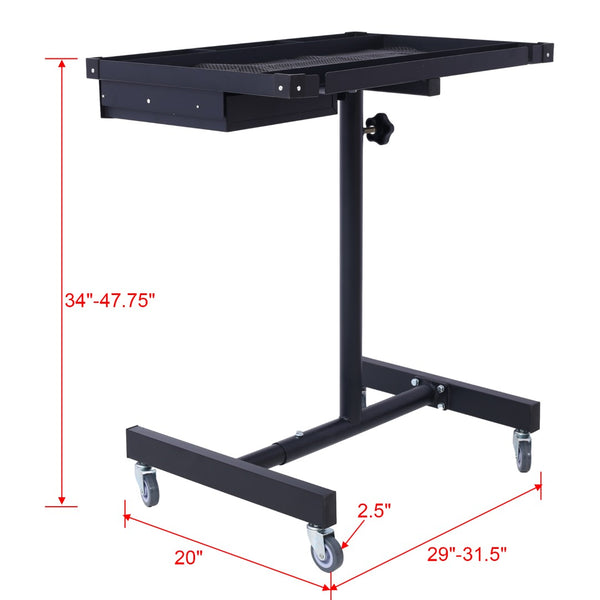 English Elm Adjustable Height Rolling Steel Workbench with Drawer and Swivel Casters for Garage Black W46565405