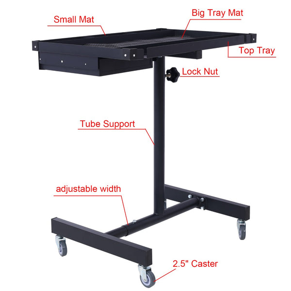 English Elm Adjustable Height Rolling Steel Workbench with Drawer and Swivel Casters for Garage Black W46565405