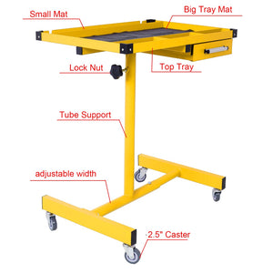 English Elm Adjustable Steel Work Table with Drawer Swivel Casters and Protective Surface Liner W46565406