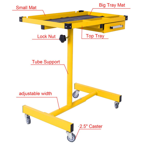 English Elm Adjustable Steel Work Table with Drawer Swivel Casters and Protective Surface Liner W46565406