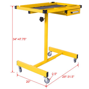 English Elm Adjustable Steel Work Table with Drawer Swivel Casters and Protective Surface Liner W46565406