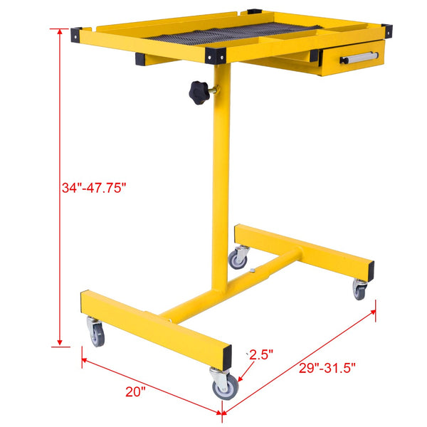 English Elm Adjustable Steel Work Table with Drawer Swivel Casters and Protective Surface Liner W46565406