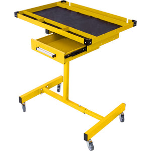 English Elm Adjustable Steel Work Table with Drawer Swivel Casters and Protective Surface Liner W46565406
