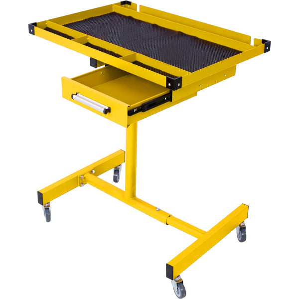 English Elm Adjustable Steel Work Table with Drawer Swivel Casters and Protective Surface Liner W46565406
