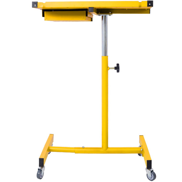 English Elm Adjustable Steel Work Table with Drawer Swivel Casters and Protective Surface Liner W46565406