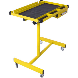 English Elm Adjustable Steel Work Table with Drawer Swivel Casters and Protective Surface Liner W46565406