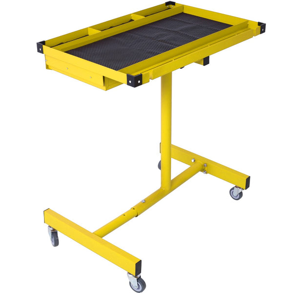 English Elm Adjustable Steel Work Table with Drawer Swivel Casters and Protective Surface Liner W46565406