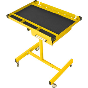 English Elm Adjustable Steel Work Table with Drawer Swivel Casters and Protective Surface Liner W46565406