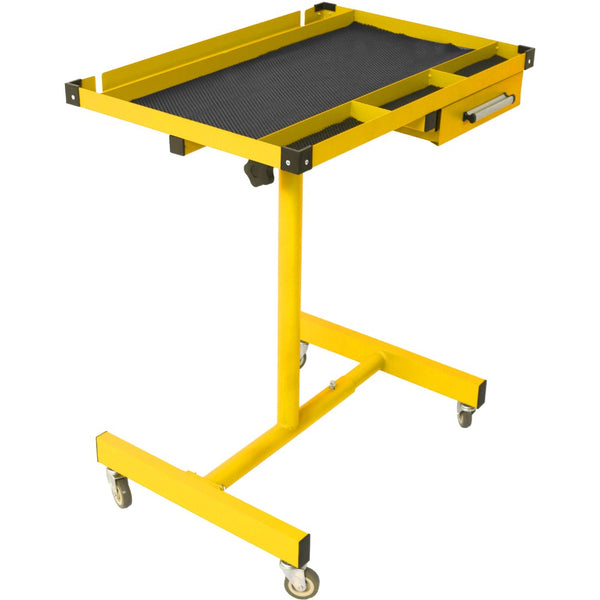 English Elm Adjustable Steel Work Table with Drawer Swivel Casters and Protective Surface Liner W46565406