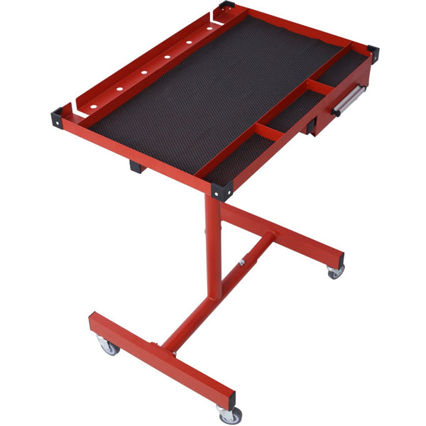 English Elm Adjustable Height Rolling Steel Workbench with Drawer and Swivel Casters for Garage Red W46565407