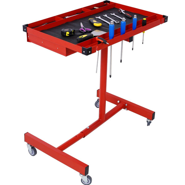 English Elm Adjustable Height Rolling Steel Workbench with Drawer and Swivel Casters for Garage Red W46565407