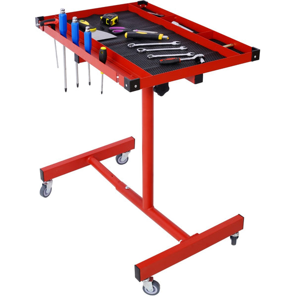 English Elm Adjustable Height Rolling Steel Workbench with Drawer and Swivel Casters for Garage Red W46565407
