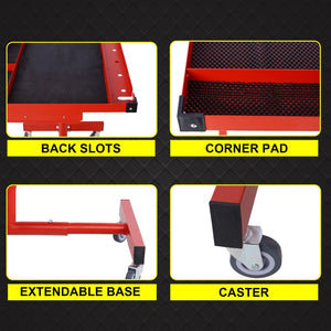 English Elm Adjustable Height Rolling Steel Workbench with Drawer and Swivel Casters for Garage Red W46565407