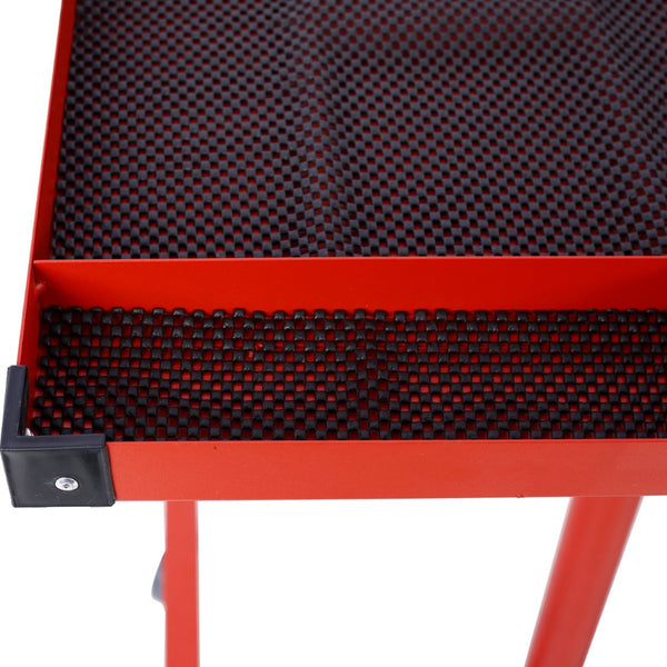 English Elm Adjustable Height Rolling Steel Workbench with Drawer and Swivel Casters for Garage Red W46565407